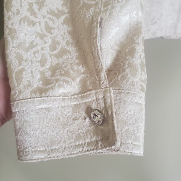 Christine Alexander Jacket XL Cream Damask Gold Crystal Gems Buttons Vintage - Picture 3 of 12